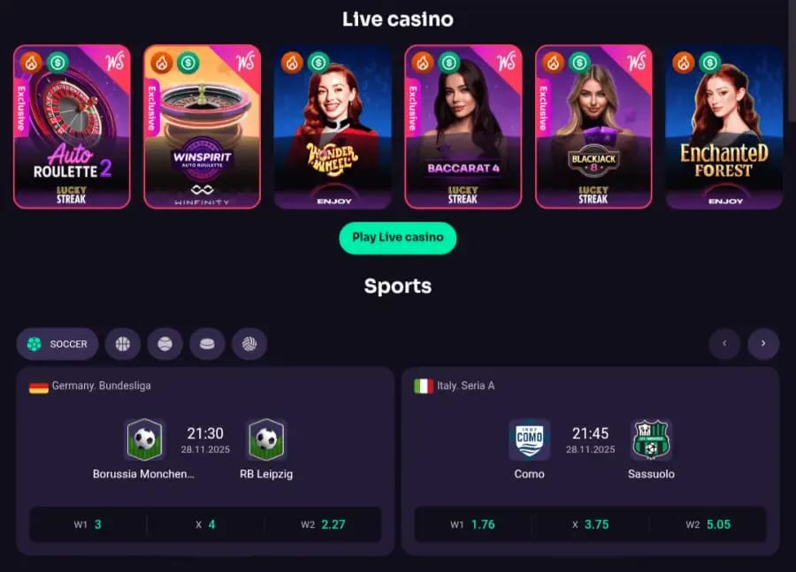 WinSpirit Casino: giochi, bonus e vincite